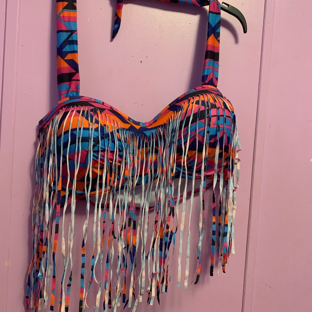Multi-Colored Fringe Two Piece Swimsuit